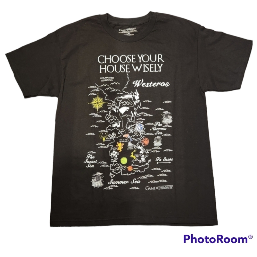 Game of Thrones T-Shirt "Choose Your House Wisely" on Front with Map NWOT
